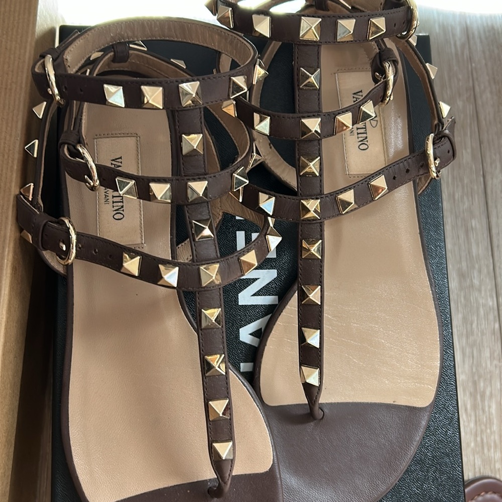 Valentino Dark Brown Studded Sandals - Picture 3 of 7